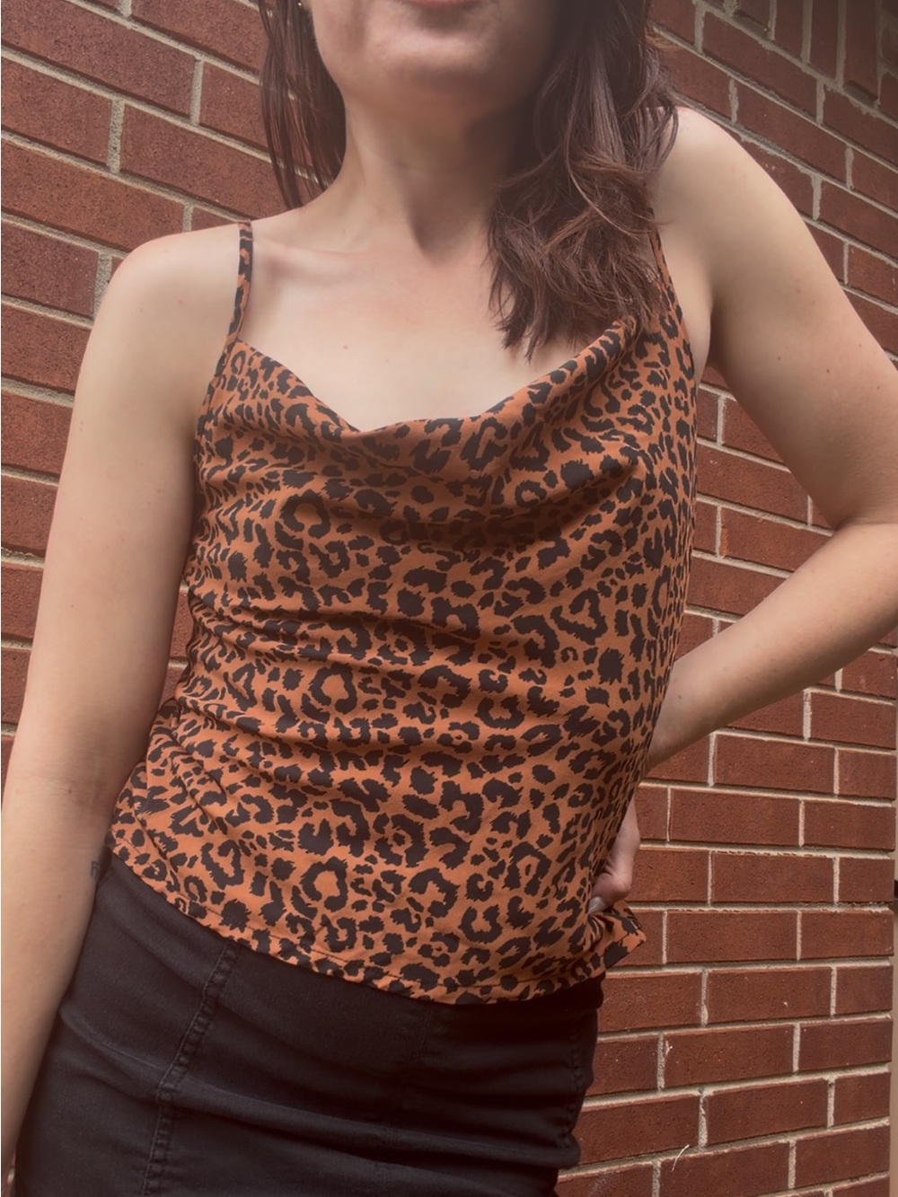 SHEIN Leopard Print Cowl Neck Camisole in Brown and Black
